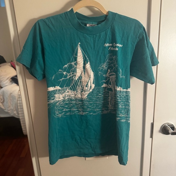 VINTAGE silver springs Florida turquoise sailing shirt - Picture 5 of 5